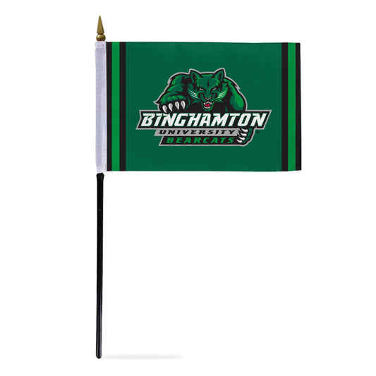 AGAS Binghamton University Stick Flag 4 x 6 inch – Single Sided Printed Polyester BU Bearcats Mascot and Wordmark Design – Official NCAA Binghamton Bearcats Small Flag – Desk Display with 11 inch Plastic Pole and Black Base