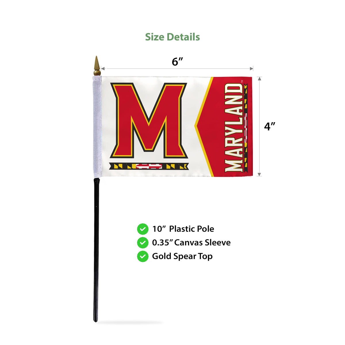 AGAS Maryland UMD University flags on sticks with Plastic Base 4x6 inch Single-Reverse Printed Polyester - 4"x6" Terrapins Handheld Stick Flags