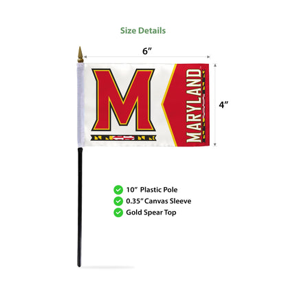 AGAS Maryland UMD University flags on sticks with Plastic Base 4x6 inch Single-Reverse Printed Polyester - 4"x6" Terrapins Handheld Stick Flags