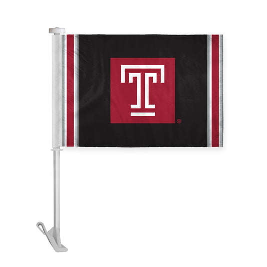 AGAS Temple University T Logo Premium Car Flag 10.5 x 15 inch – Single Sided Printed Wrap Knitted Polyester with Bleed Through – Officially Licensed NCAA Product – Temple Owls Vehicle Flag with 19 inch Stiff Pole and 1 inch Sleeve