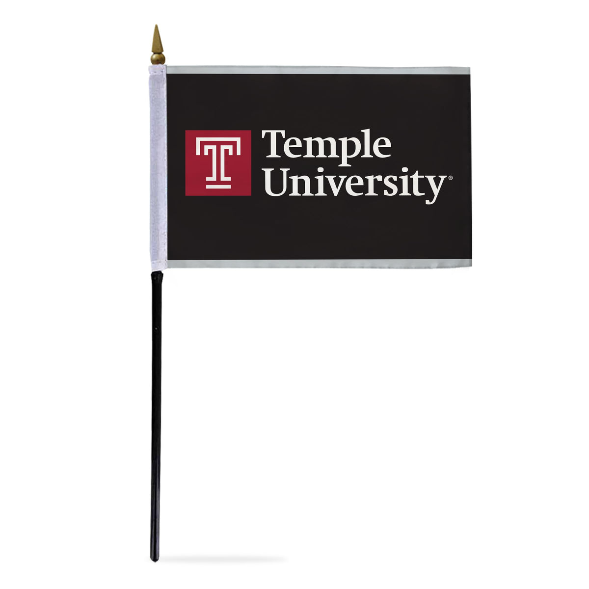 AGAS Temple University Wordmark Logo Stick Flag 4 x 6 inch – Single Sided Printed Polyester with Bleed Through – Officially Licensed NCAA Product – Temple University Desk Flag with 11 inch Plastic Pole and Black Base - Black Background