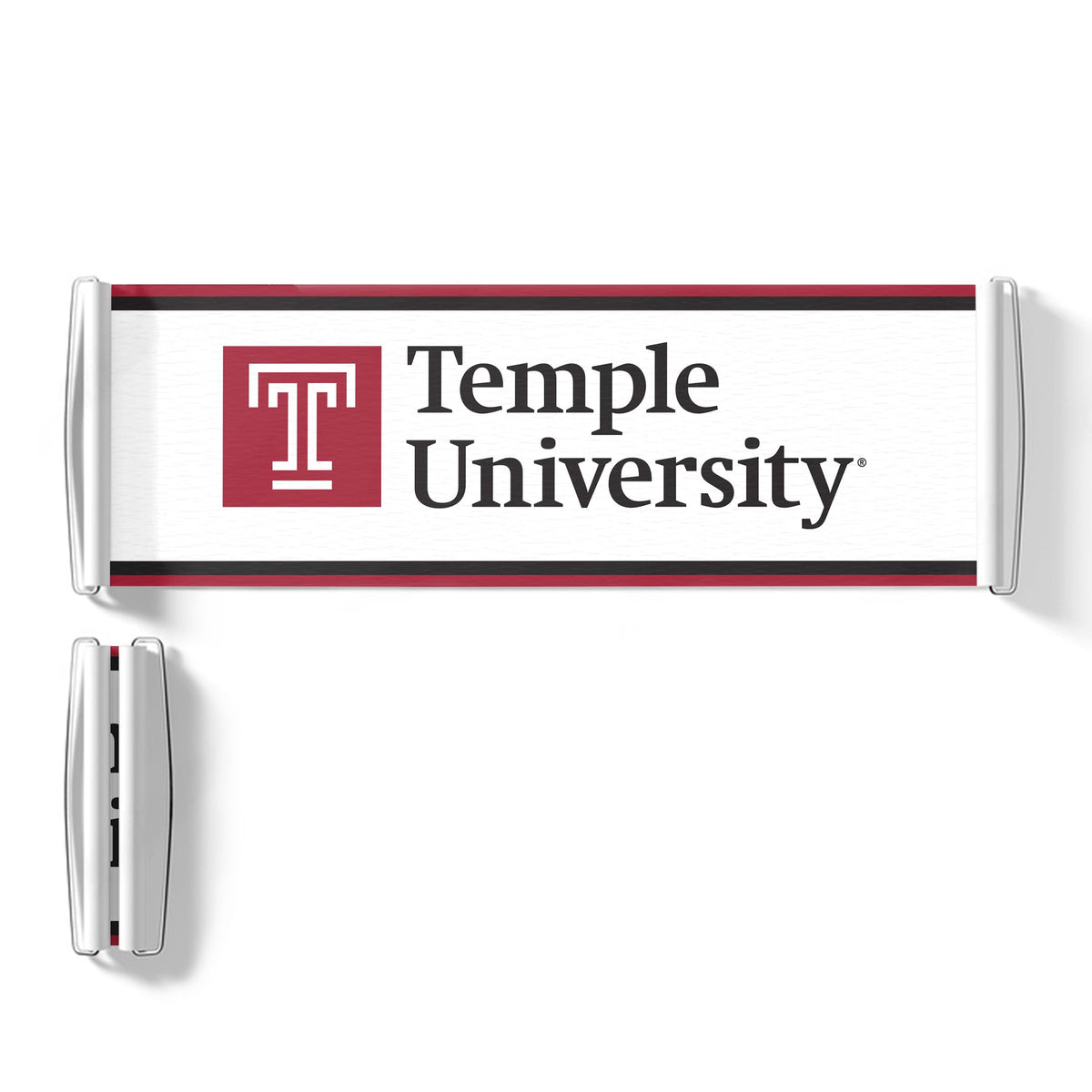 AGAS Temple University Wordmark Logo Scroll Banner 9.5 x 27.5 inch – Single Sided Printed Vinyl 1 Ply – Officially Licensed NCAA Product – Temple Owls Roll Up Banner with PVC Tube and Handles