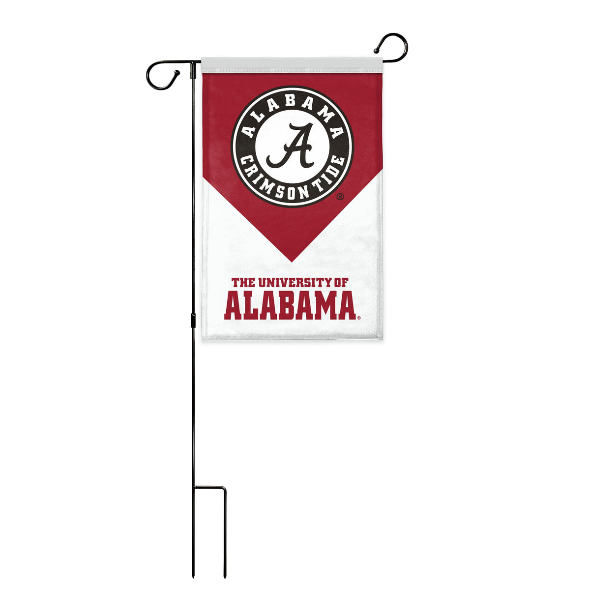 AGAS Alabama University Circle Logo Garden Flag – 18 x 12 inch Built by Bama Banner, For Outdoor Display and Events Single-Sided Polyester NCAA Licensed - With Flagpole