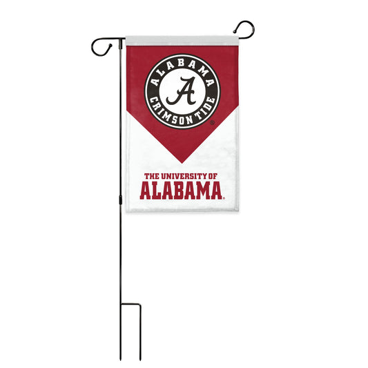 AGAS Alabama University Circle Logo Garden Flag – 18 x 12 inch Built by Bama Banner, For Outdoor Display and Events Single-Sided Polyester NCAA Licensed - With Flagpole