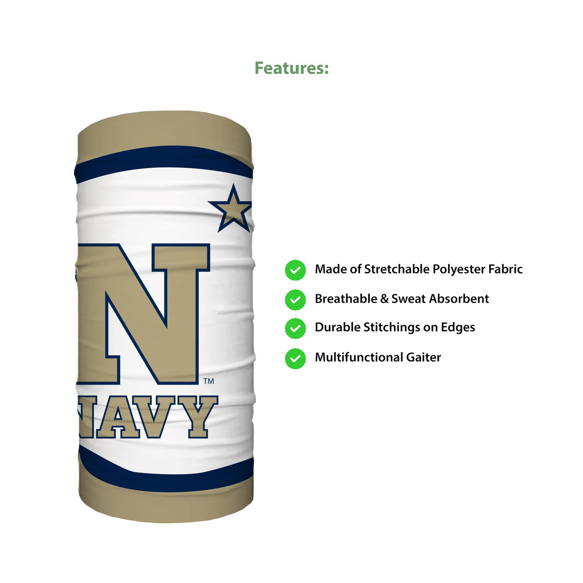 Navy Midshipmen Neck Gaiter Face Cover - Multiuse Balaclava, USNA Beanie, Headband, Bandana, Neck Warmer, Running Scarf, Hair Band, Wristband – Officially Licensed Fan Gear