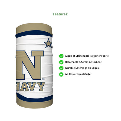 Navy Midshipmen Neck Gaiter Face Cover - Multiuse Balaclava, USNA Beanie, Headband, Bandana, Neck Warmer, Running Scarf, Hair Band, Wristband – Officially Licensed Fan Gear