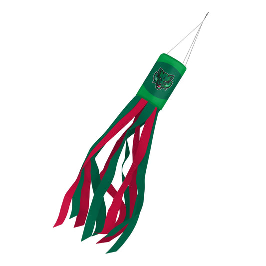 AGAS Binghamton University Windsock 30 x 5.5 inch – Single Sided Printed Polyester BU Bearcats Design – Official NCAA Binghamton Bearcats Decor – Hanging Clip with Green, Red and White Streamers