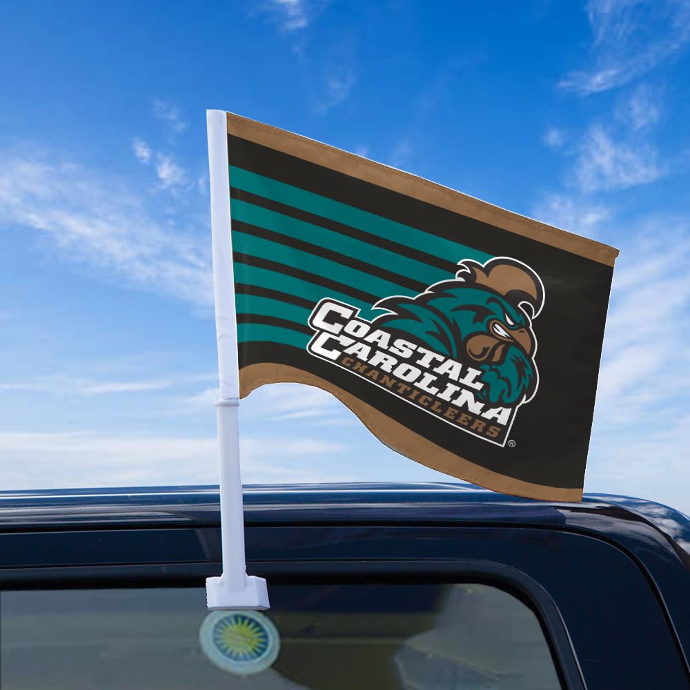 AGAS Coastal Carolina CCU University Logo Flag for Car 12x16 Inch, Licensed Chanticleers Car Window Flag - 17" Flex Pole, Single Reverse Printed Polyester