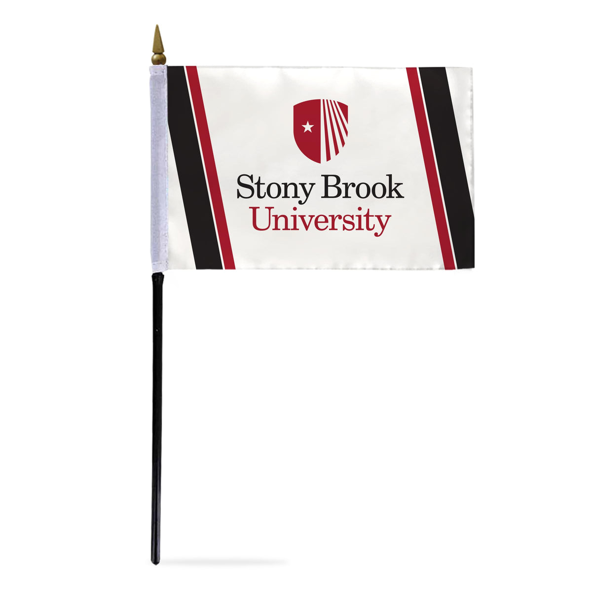 AGAS Stony Brook University Stick Flag 4 x 6 inch – Single Sided Printed Polyester Stony Brook Seawolves Flag – Official NCAA SBU Product – Desk Display with 11 inch Plastic Pole and Black Base
