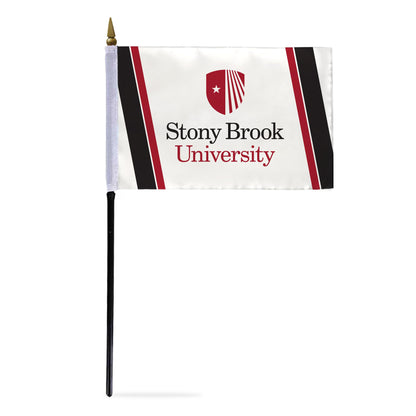 AGAS Stony Brook University Stick Flag 4 x 6 inch – Single Sided Printed Polyester Stony Brook Seawolves Flag – Official NCAA SBU Product – Desk Display with 11 inch Plastic Pole and Black Base