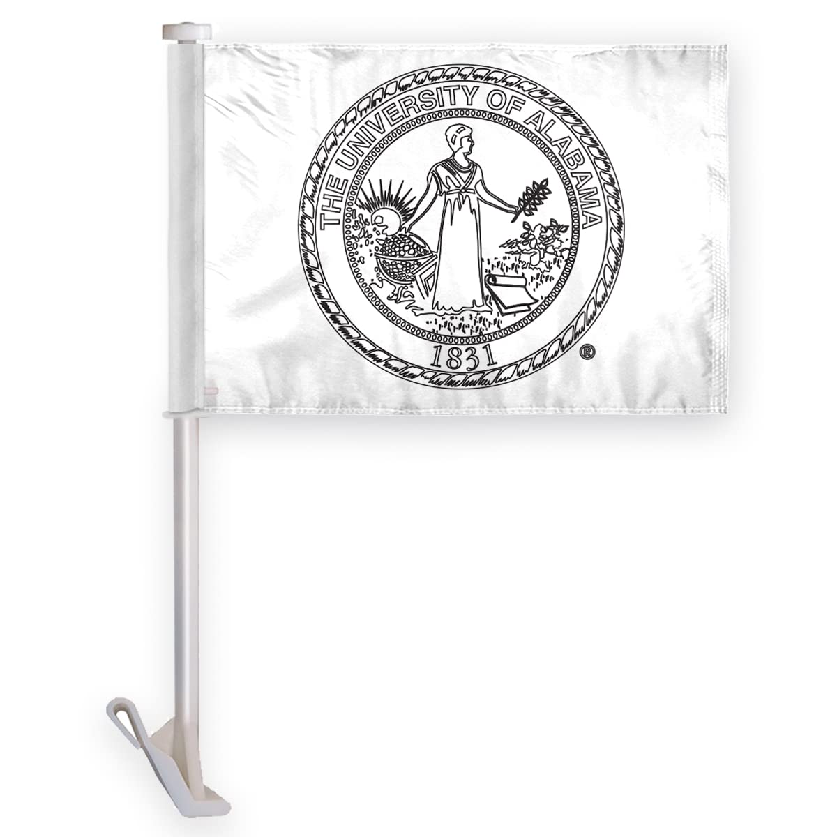 AGAS Alabama University Seal Car Flags - 10.5x15 inch Double-Layered Printed Wrap Knitted Polyester - 19" Unbreakable Plastic Pole for Attaching to Vehicle Window - Alabama University Parade Flags