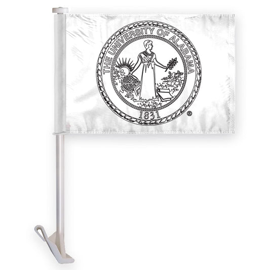 AGAS Alabama University Seal Car Flags - 10.5x15 inch Double-Layered Printed Wrap Knitted Polyester - 19" Unbreakable Plastic Pole for Attaching to Vehicle Window - Alabama University Parade Flags
