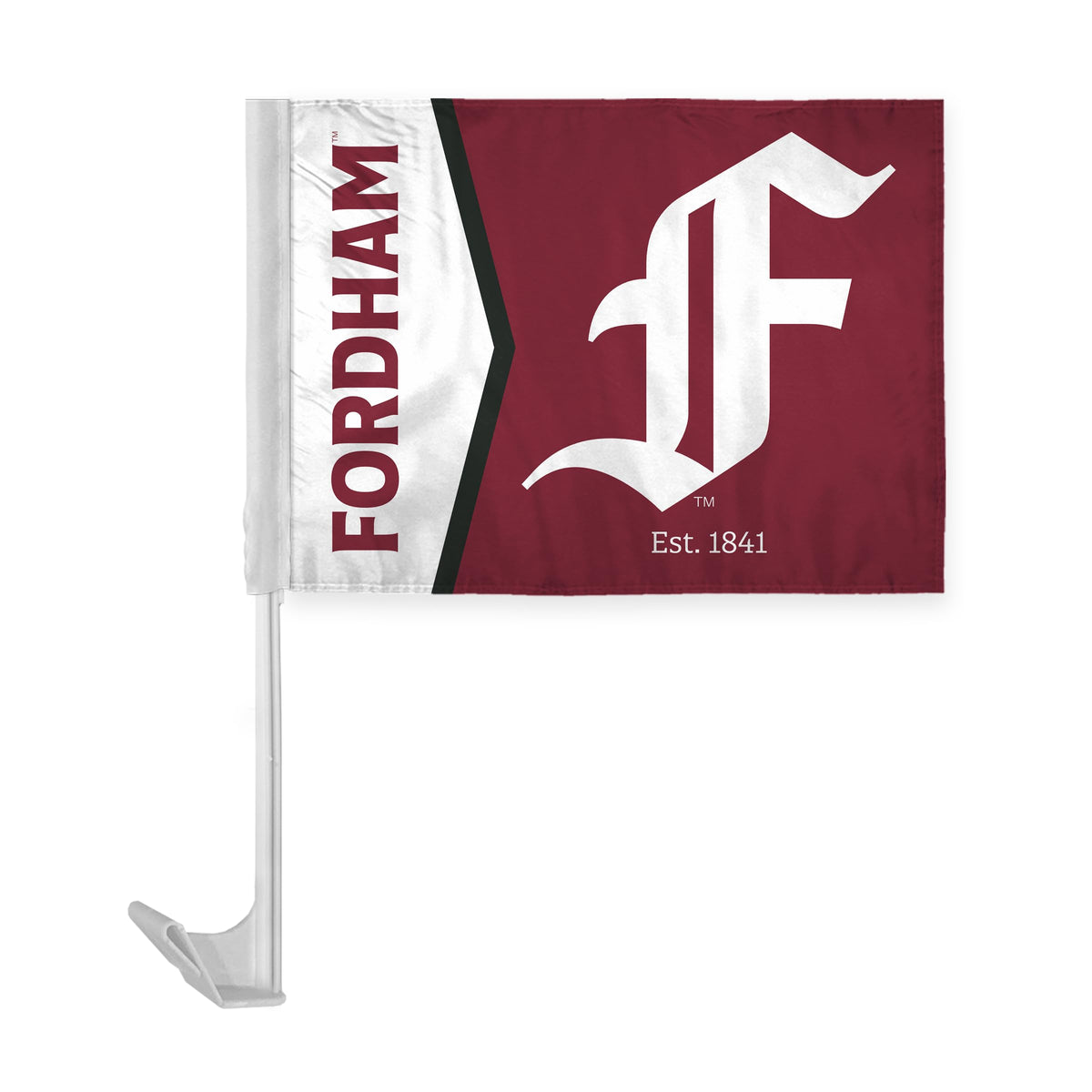 AGAS Fordham University Economy Car Flag 12 x 16 inch – Single Sided Printed Polyester Fordham Rams Flag with F Logo – Official NCAA Product – Fordham University Vehicle Flag with 17 inch Flex Pole and 1 inch Closed Top Sleeve