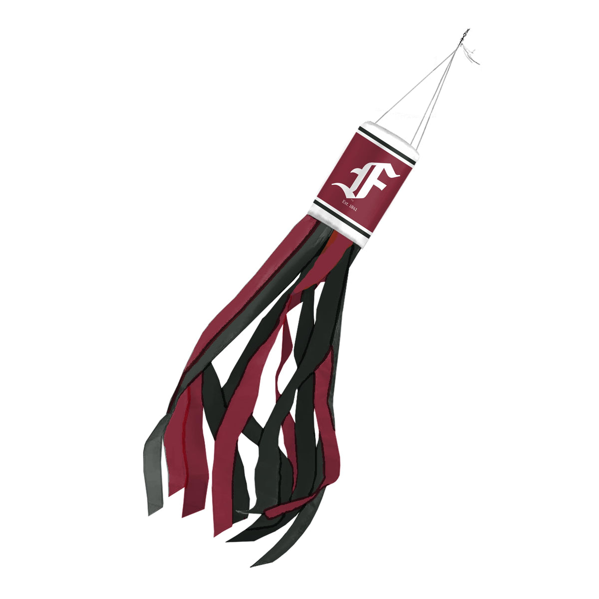AGAS Fordham University Windsock 30 x 5.5 inch – Single Sided Printed Polyester Fordham Rams Wind sock with F Logo – Official NCAA Product – Ford ham University Windsock with Hanging Clip and Red White Streamers