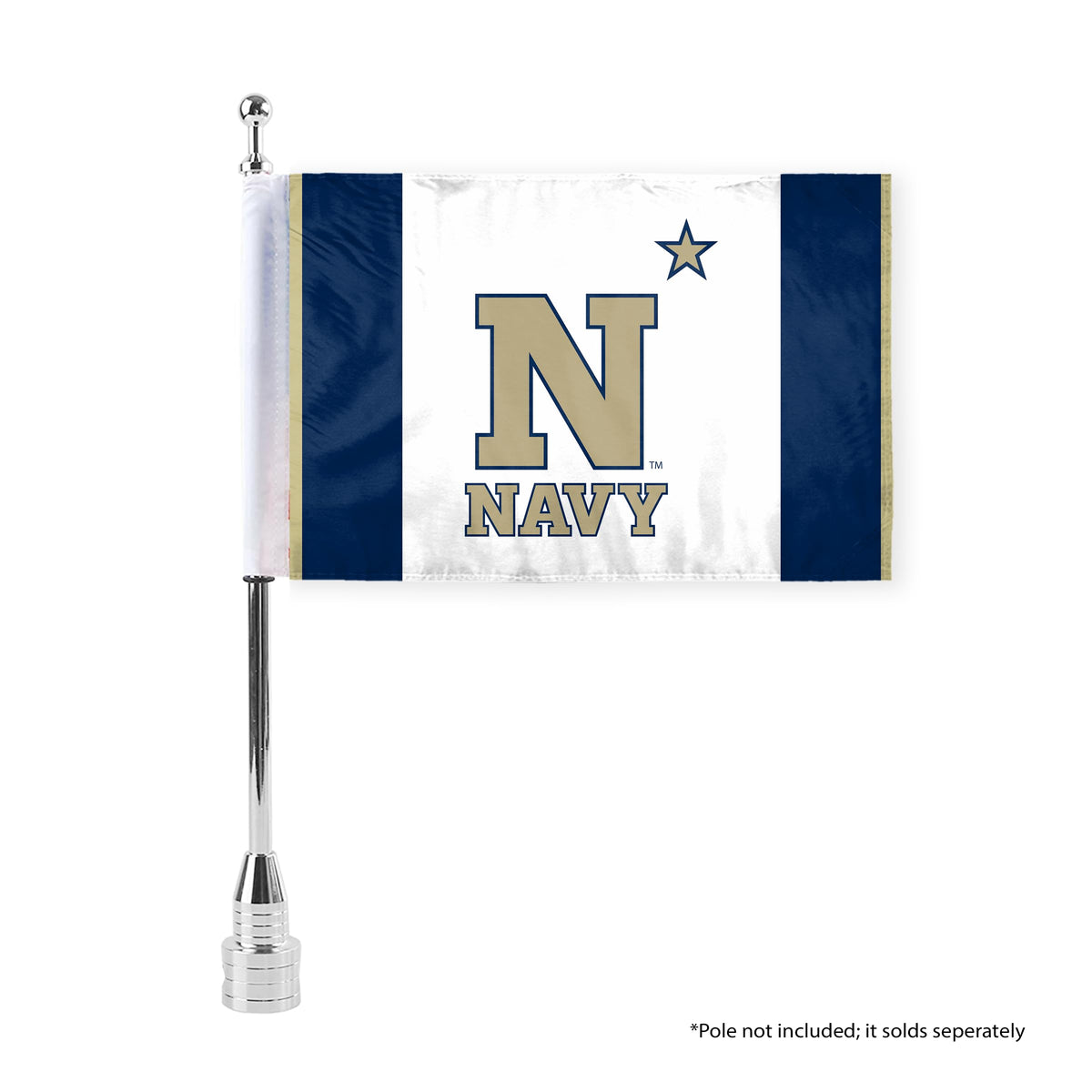 AGAS Navy Midshipmen Team Motorcycle Flag 6x9" Polyester – 3/8" Pole Sleeve – Official NCAA Licensed – Flag Only - USNA N Star Bike Flags