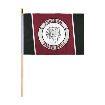 AGAS Fordham University Stick Flag 12 x 18 inch – Single Sided Printed Polyester Fordham Rams Flag Bronx Built Design – Official NCAA Product – Fordham University Hand Flag with 24 inch Wood Pole and Gold Spear Top