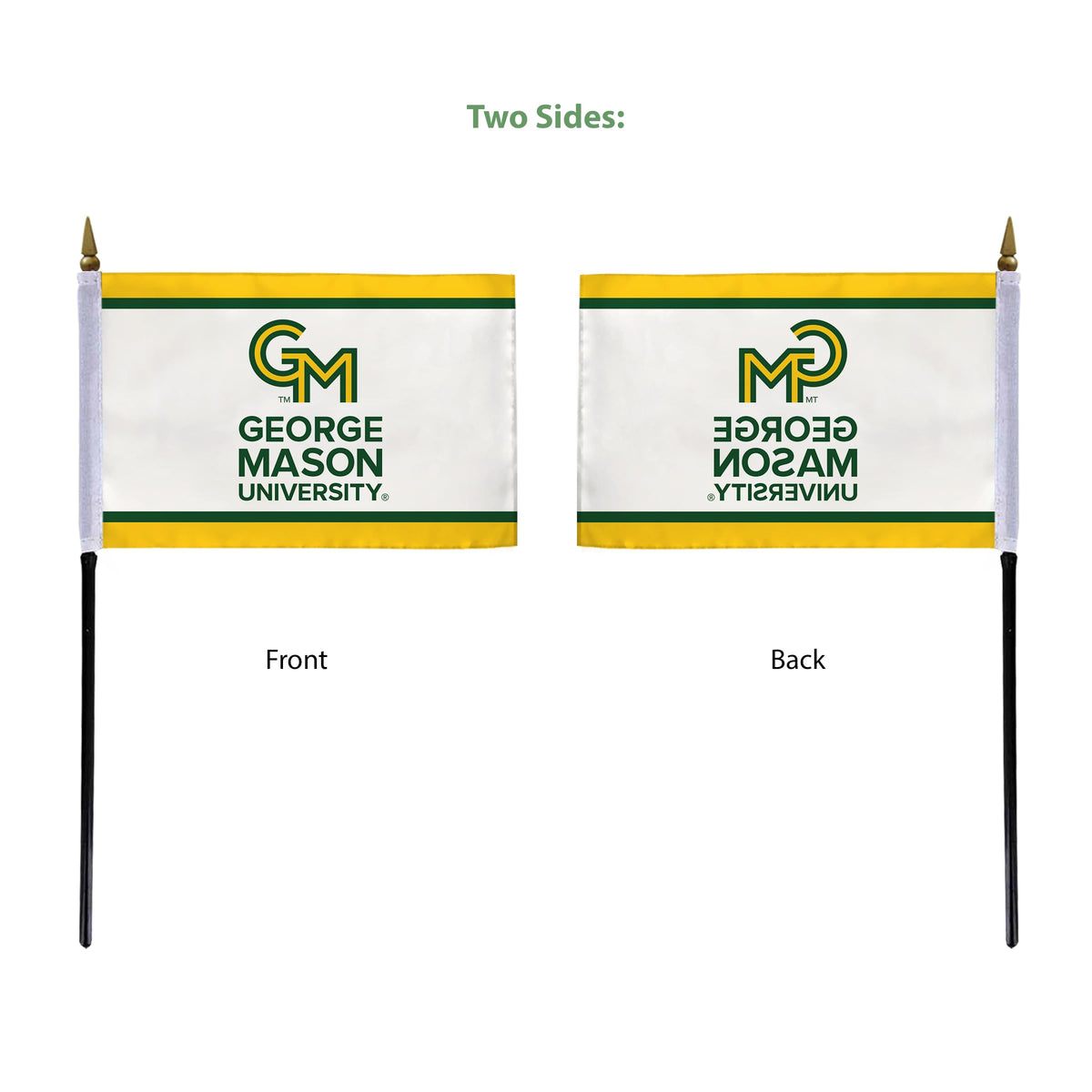 AGAS George Mason GMU University flags on sticks with Plastic Base 4x6 inch Printed Polyester - 4"x6" Patriots Handheld Stick Flags