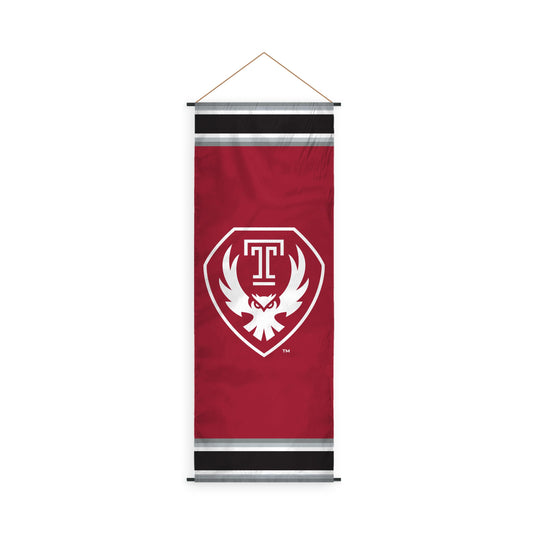 AGAS Temple University Owl Logo Scroll Sign 17.5 x 48 inch – Single Sided Printed Polyester – Officially Licensed NCAA Product – Temple Owls Hanging Scroll Sign with PVC Poles and Hanging Cord