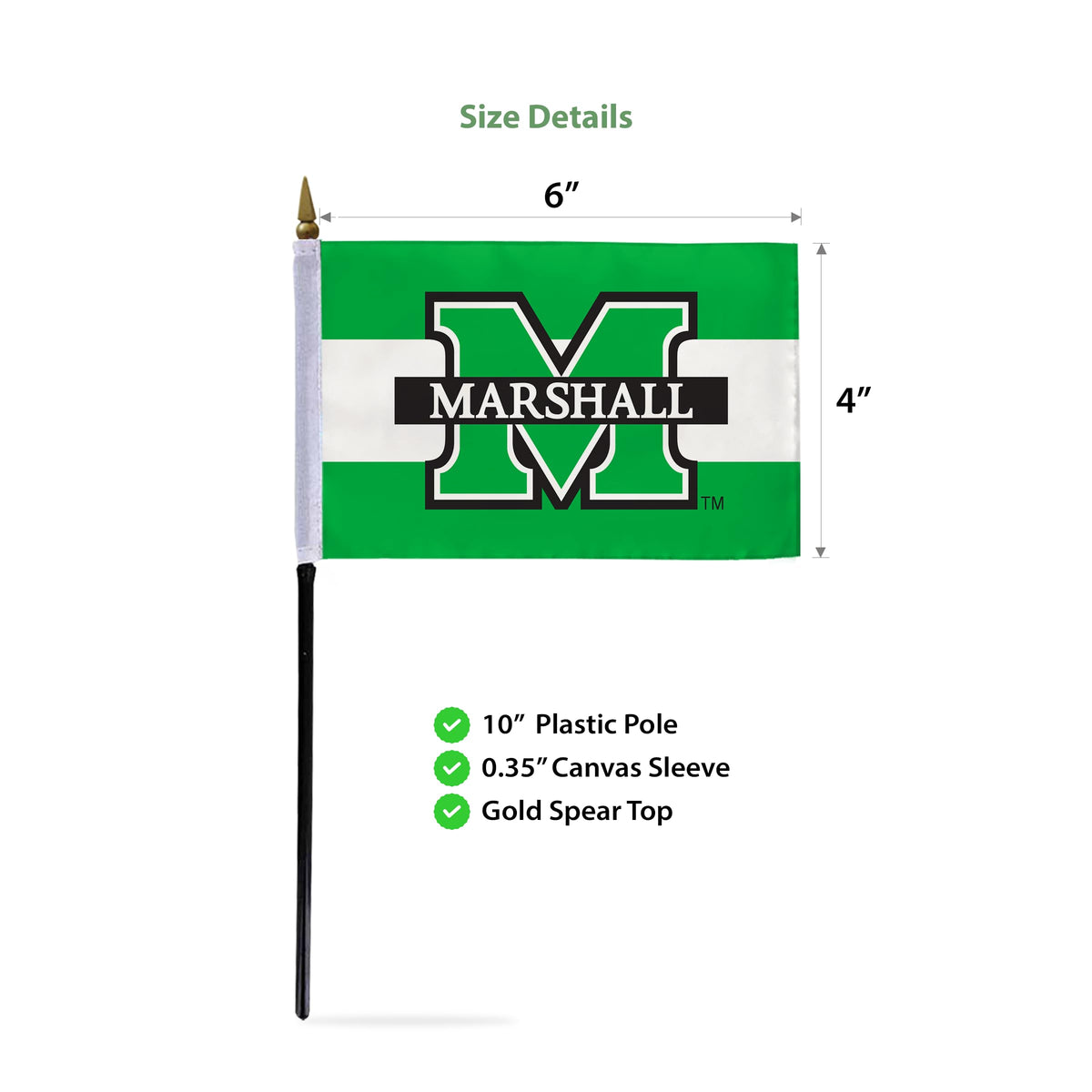 Marshall University Stick Flag 4 x 6 inch
