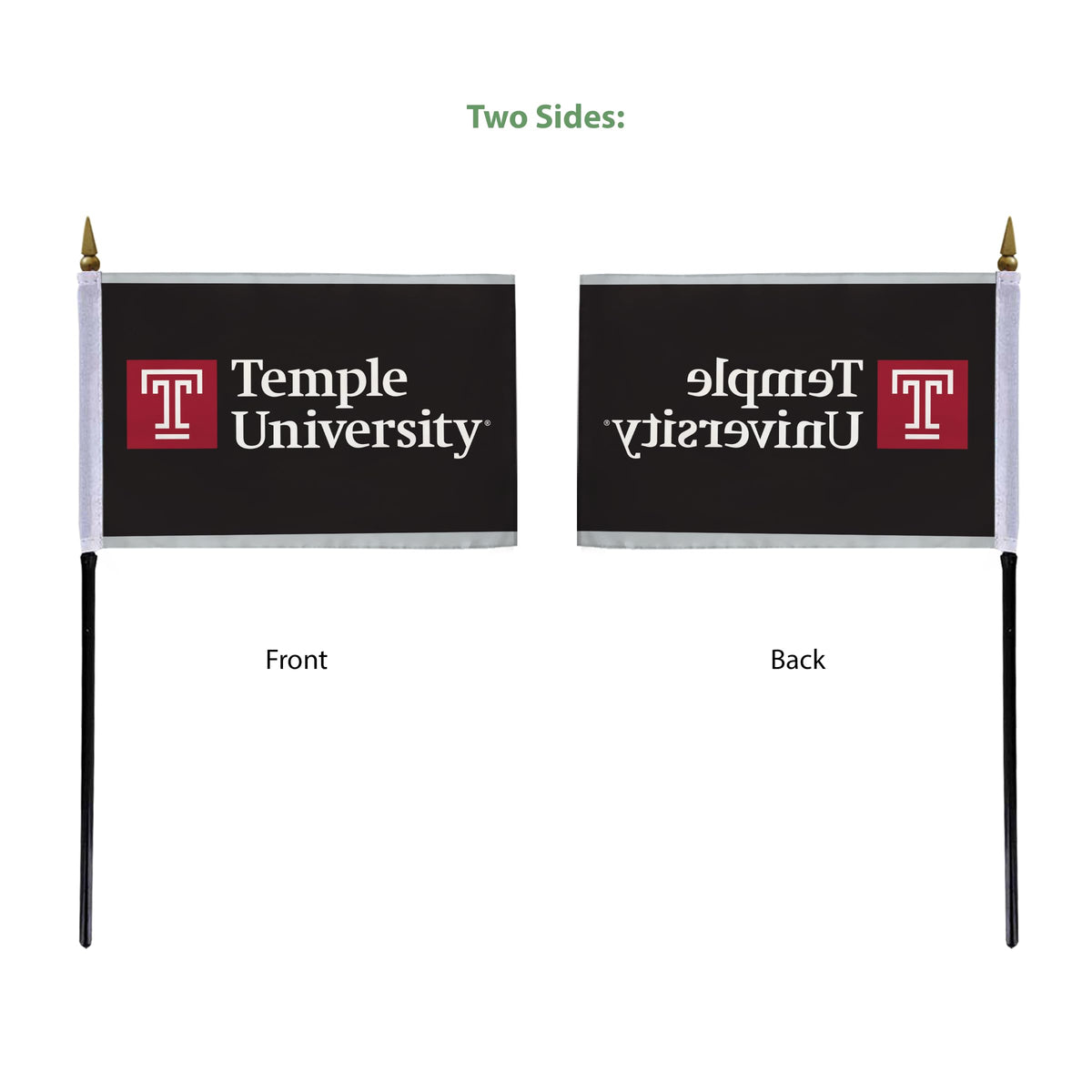AGAS Temple University Wordmark Logo Stick Flag 4 x 6 inch – Single Sided Printed Polyester with Bleed Through – Officially Licensed NCAA Product – Temple University Desk Flag with 11 inch Plastic Pole and Black Base - Black Background