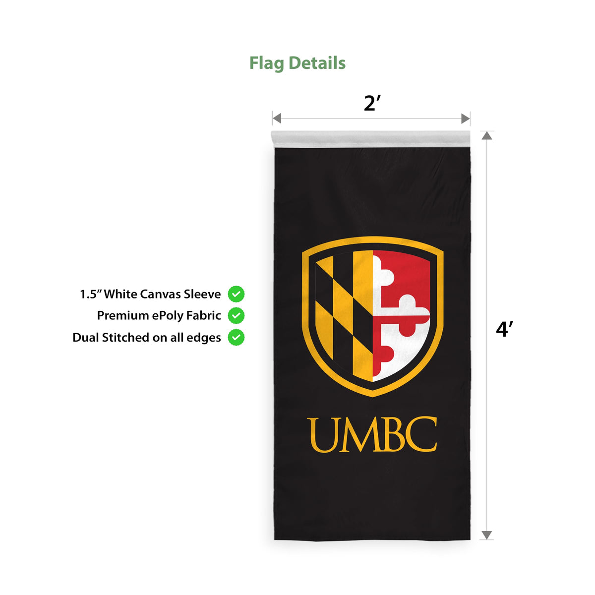 University of Maryland Baltimore County Vertical Banner 2 x 4 ft