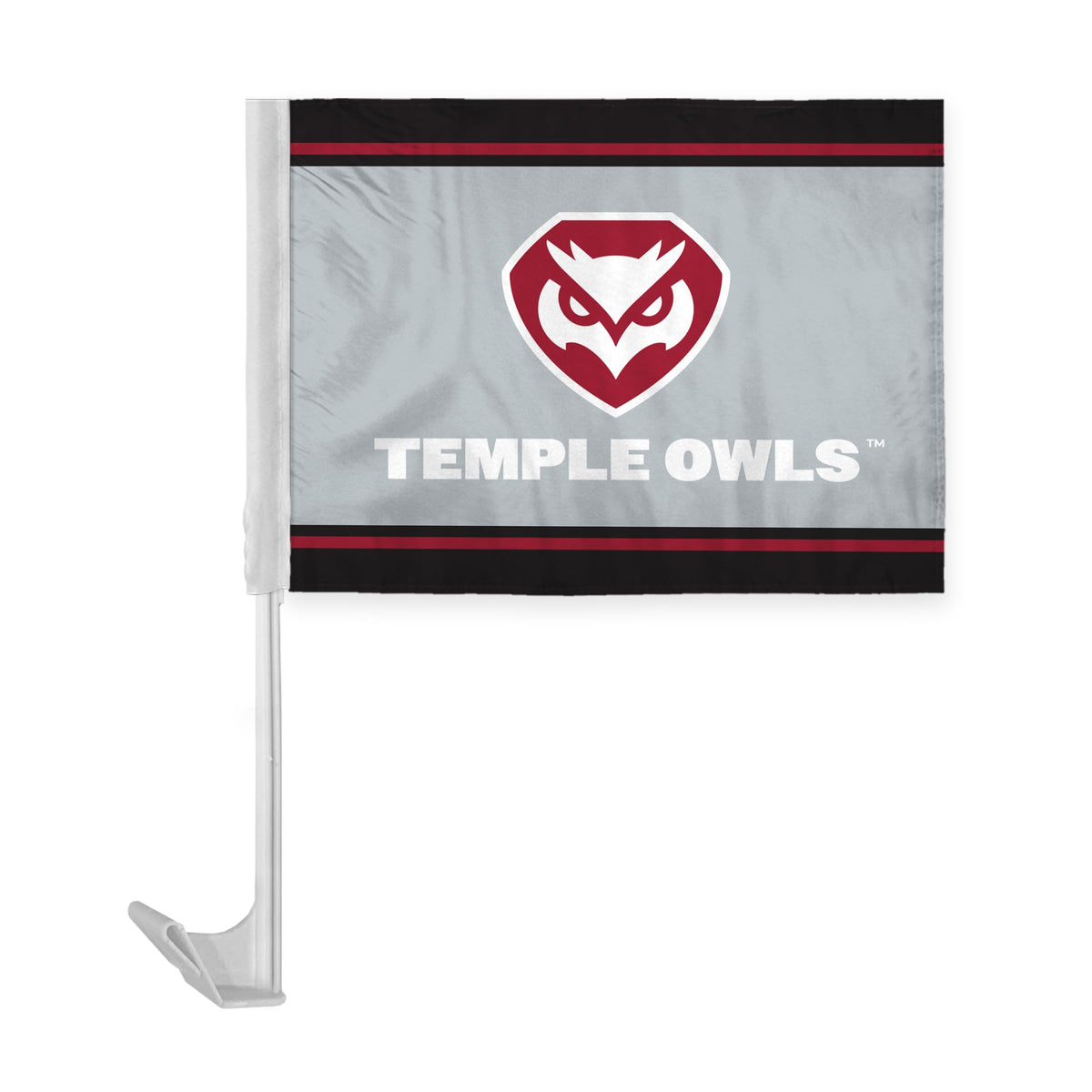 AGAS Temple Owls Text and Owl Logo Economy Car Flag 12 x 16 inch – Single Sided Printed Polyester with Bleed Through – Officially Licensed NCAA Product – Temple University Vehicle Flag with 17 inch Flex Pole and 1 inch Closed Top Sleeve