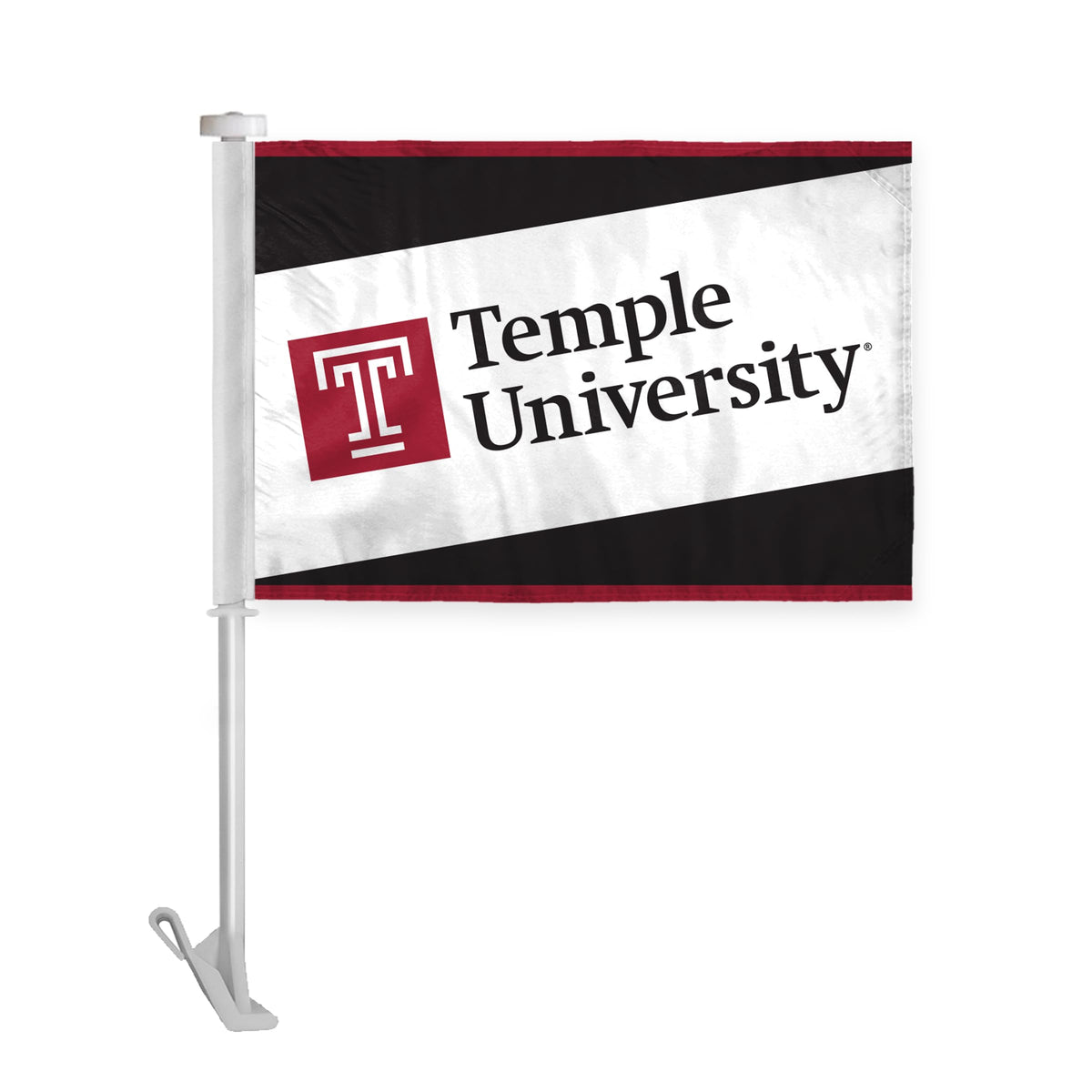 AGAS Temple University Wordmark Premium Car Flag 10.5 x 15 inch – Single Sided Printed Wrap Knitted Polyester with Bleed Through – Officially Licensed NCAA Product – Temple Owls Vehicle Flag with 19 inch Stiff Pole and 1 inch Sleeve