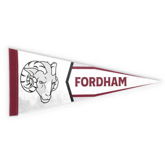 AGAS Fordham University Felt Pennant 12 x 30 inch – Single Sided Printed Acrylic Stiff Felt Fordham Rams Pennant Ram Head and Fordham Text Design – Official NCAA Product – Fordham University Wall Pennant with 1 inch Red Header and Heat Cut Edges