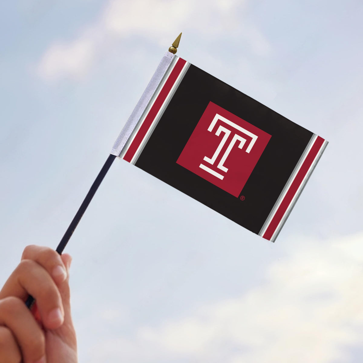 AGAS Temple University Block T Logo Stick Flag 4 x 6 inch – Single Sided Printed Polyester with Bleed Through – Officially Licensed NCAA Product – Temple University Desk Flag with 11 inch Plastic Pole and Black Base