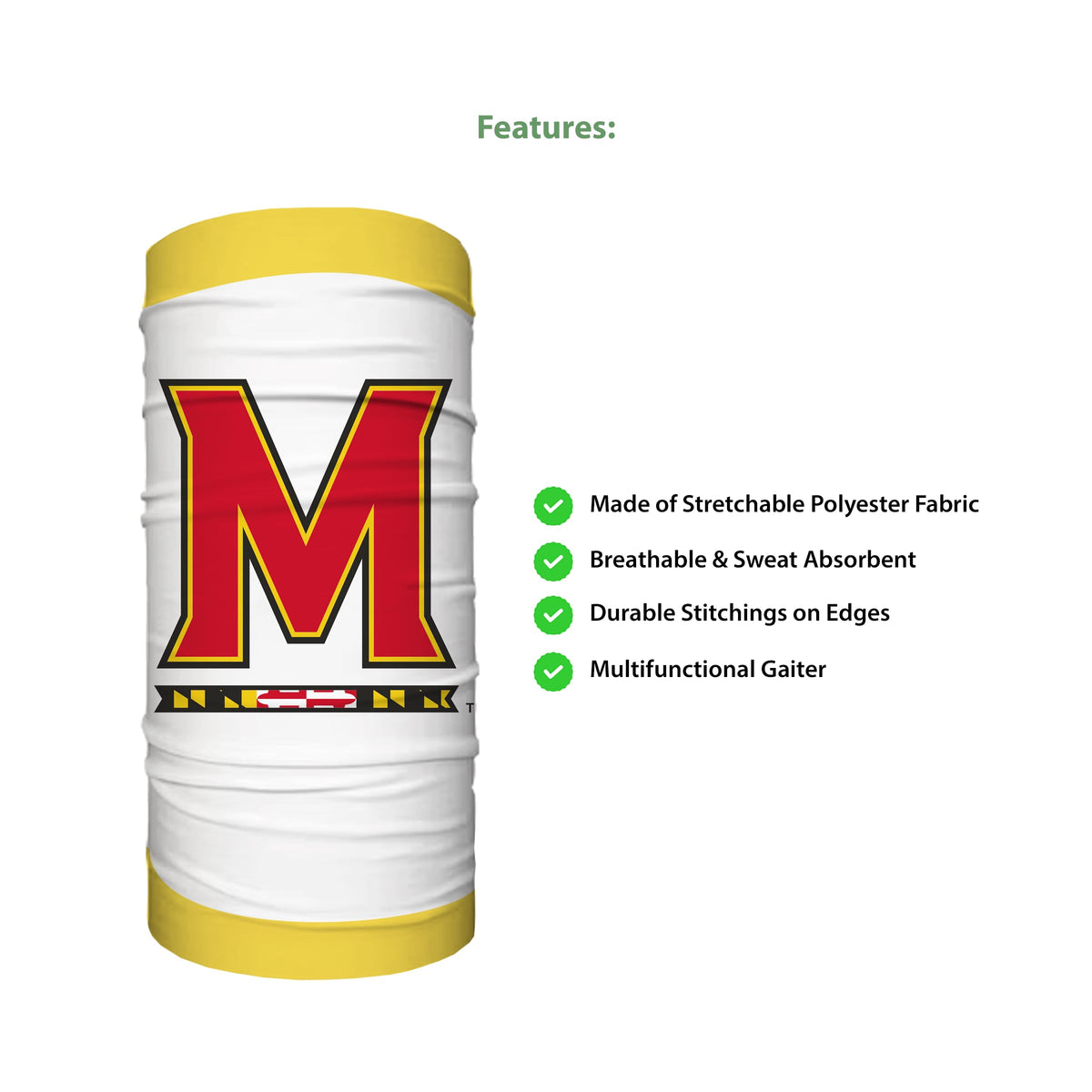 Maryland UMD University Neck Gaiter Face Cover - Multiuse Balaclava, Terrapins Beanie, Headband, Bandana, Neck Warmer, Running Scarf, Hair Band, Wristband – Officially Licensed Fan Gear