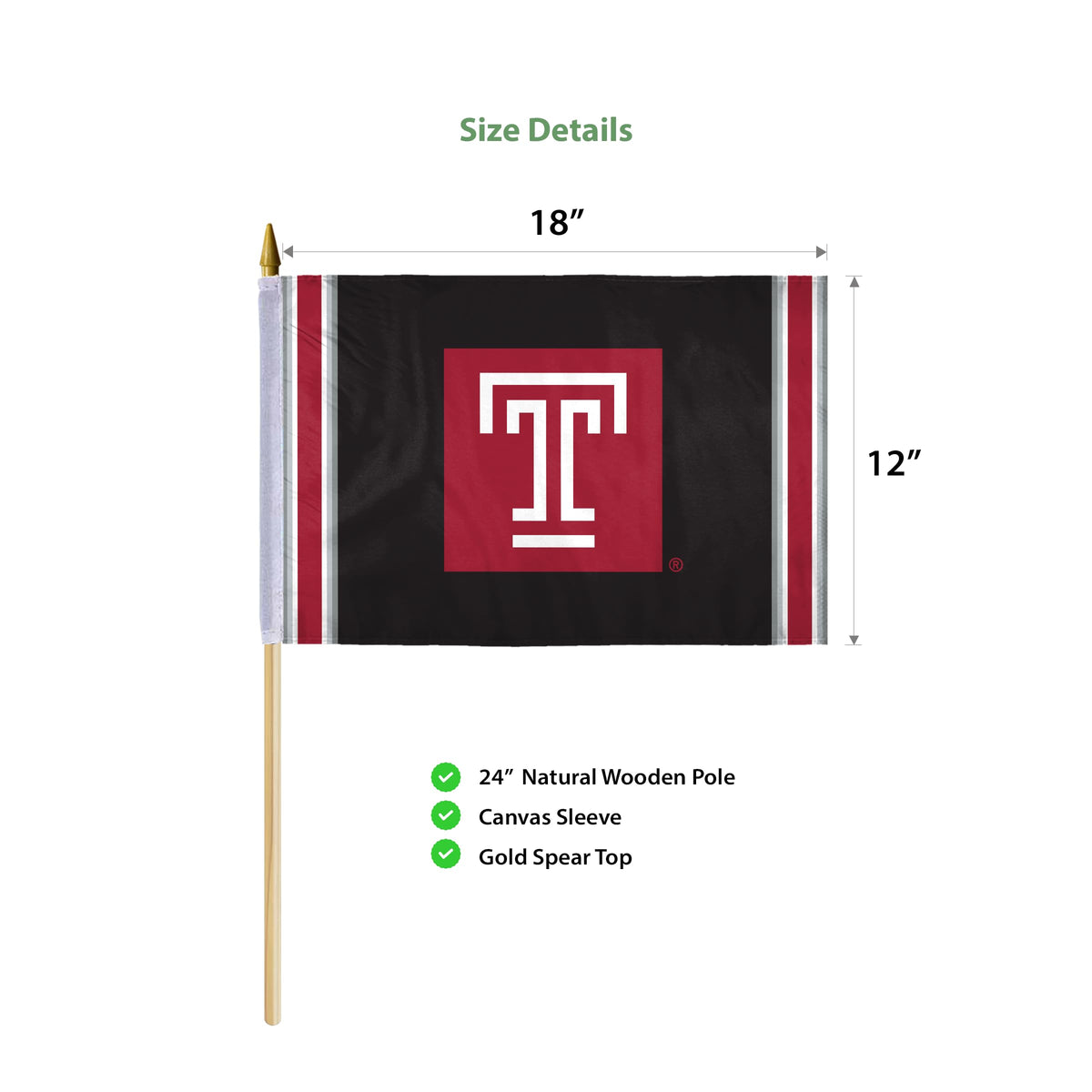 AGAS Temple University - 12x18in Stick Flags