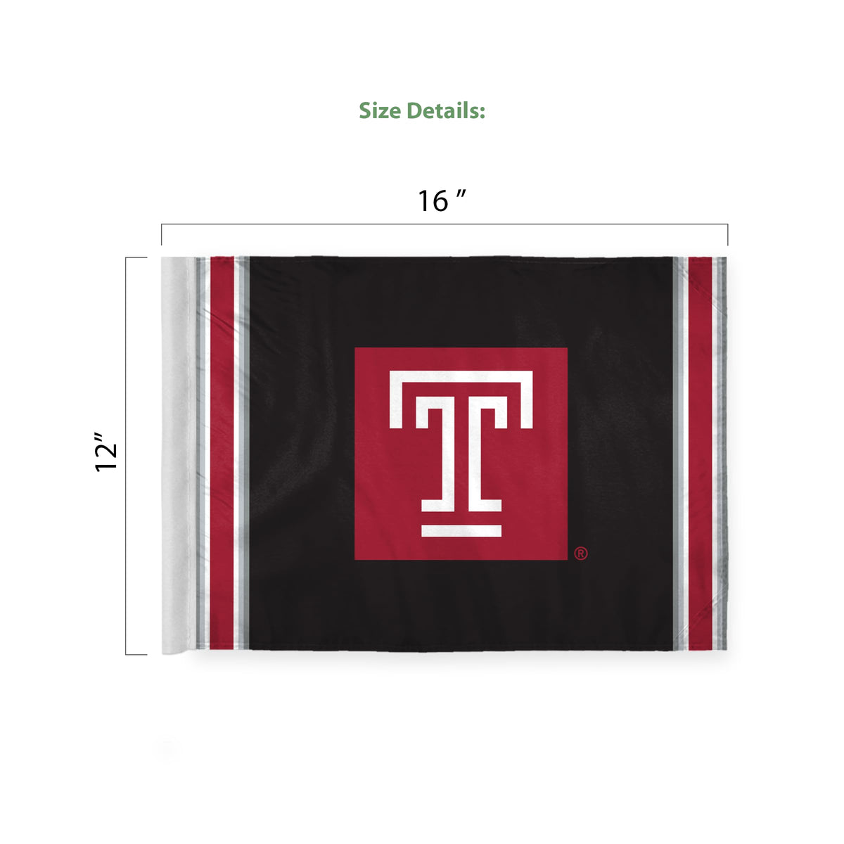 AGAS Temple University T Logo Economy Car Flag 12 x 16 inch – Single Sided Printed Polyester with Bleed Through – Officially Licensed NCAA Product – Temple Owls Vehicle Flag with 17 inch Flex Pole and 1 inch Closed Top Sleeve