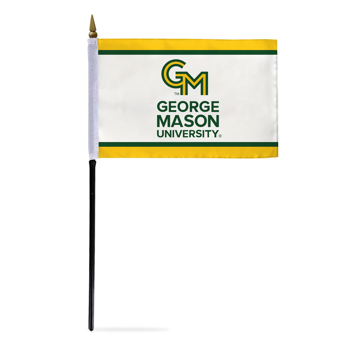 AGAS George Mason GMU University flags on sticks with Plastic Base 4x6 inch Printed Polyester - 4"x6" Patriots Handheld Stick Flags