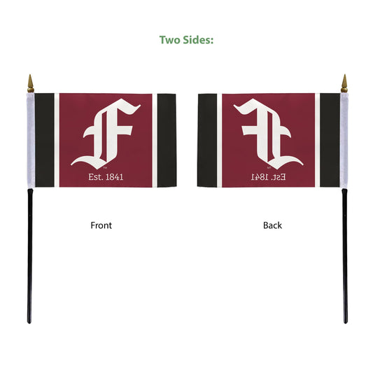 AGAS Fordham University Stick Flag 4 x 6 inch – Single Sided Printed Polyester Fordham Rams Flag with F Logo – Official NCAA Product – Fordham University Desk Flag with 11 inch Plastic Pole and Black Base