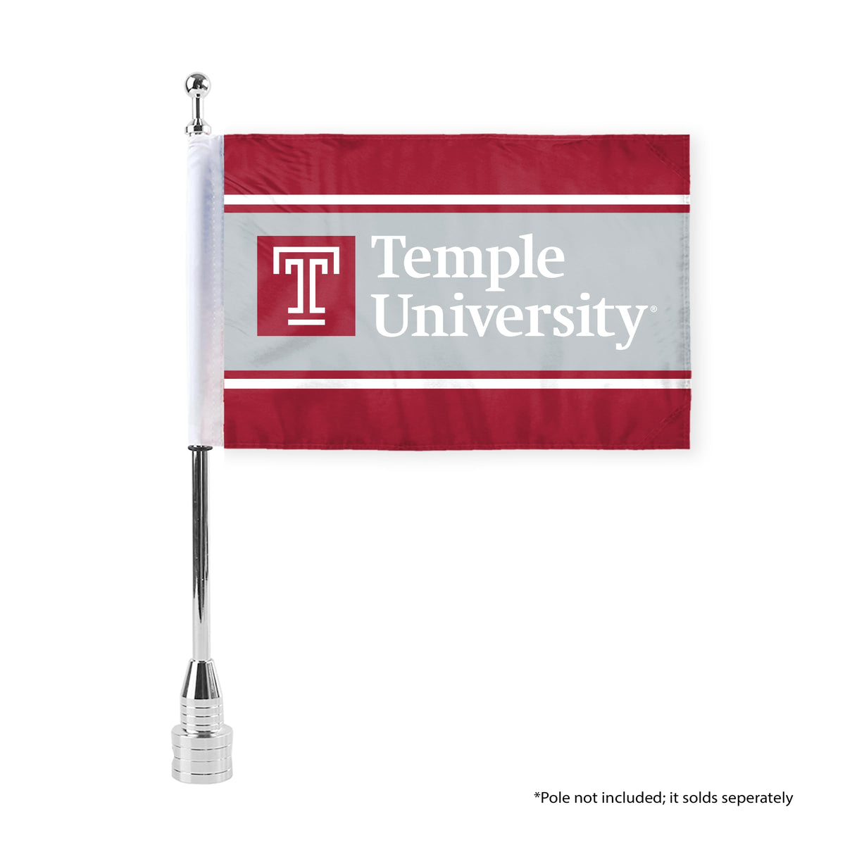 AGAS Temple University Wordmark Motorcycle Flag 6 x 9 inch – Single Sided Printed Polyester with Bleed Through – Officially Licensed NCAA Product – Temple Owls Bike Flag with 0.75 inch Canvas Sleeve and Reinforced Stitching – No Pole Included