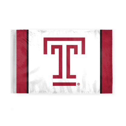 AGAS Temple University T Logo Motorcycle Flag 6 x 9 inch – Single Sided Printed Polyester with Bleed Through – Officially Licensed NCAA Product – Temple Owls Bike Flag with 0.75 inch Canvas Sleeve and Reinforced Stitching - No Pole Included