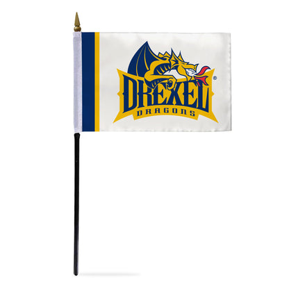 AGAS Drexel DU University flags on sticks with Plastic Base 4x6 inch Single-Reverse Printed Polyester - 4"x6" Dragons Handheld Stick Flags