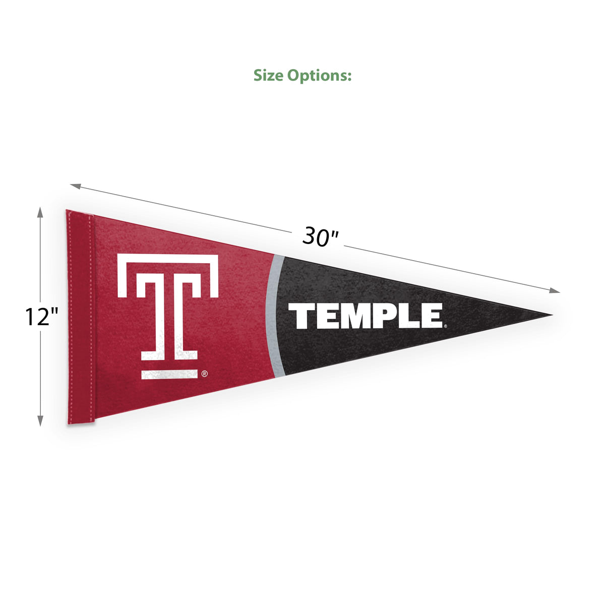 AGAS Temple University T Logo and Text Felt Pennant 12 x 30 inch – Single Sided Printed Acrylic Stiff Felt – Officially Licensed NCAA Product – Temple Owls Wall Pennant with 1 inch Header and Heat Cut Edges Individually Bagged