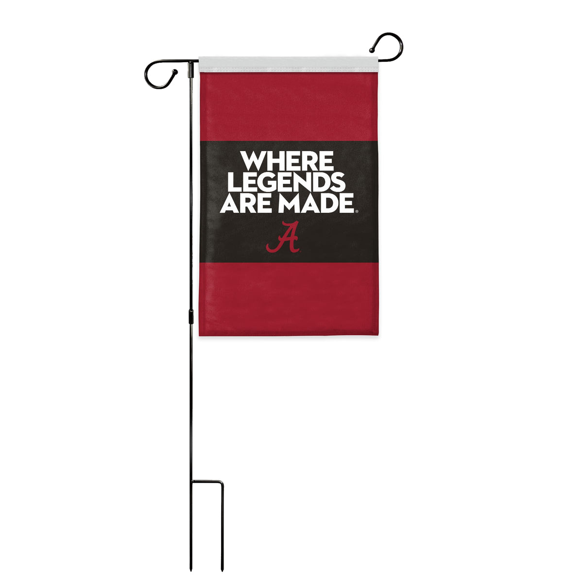 AGAS Alabama University Crimson Tide Garden Flag NCAA Licensed 18" x 12" - Where Legends Are Made - With Garden Flag Holder, Single-Sided Polyester