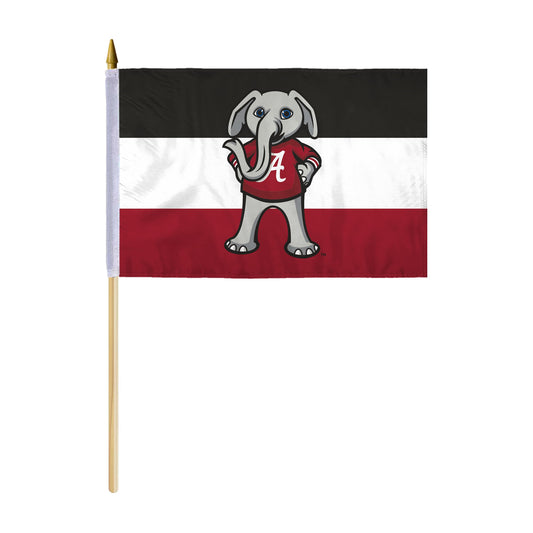 AGAS 12x18 Inch Alabama University Cartoon Al Mascot Flags on Stick - Single-Reverse Printed Polyester - 24" Wooden Dowel - Alabama Fan Stick Flag with Handheld Wood Sticks