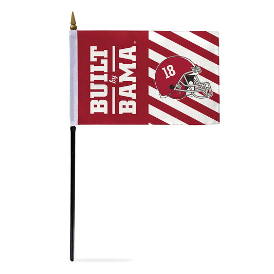 AGAS Small Alabama University Crimson Tide flags on sticks 4x6 inch Single-Reverse Printed Polyester - Mounted on 10" Plastic Pole with Base - NCAA Licensed 18x Time Football National Champions Handheld Stick Flag