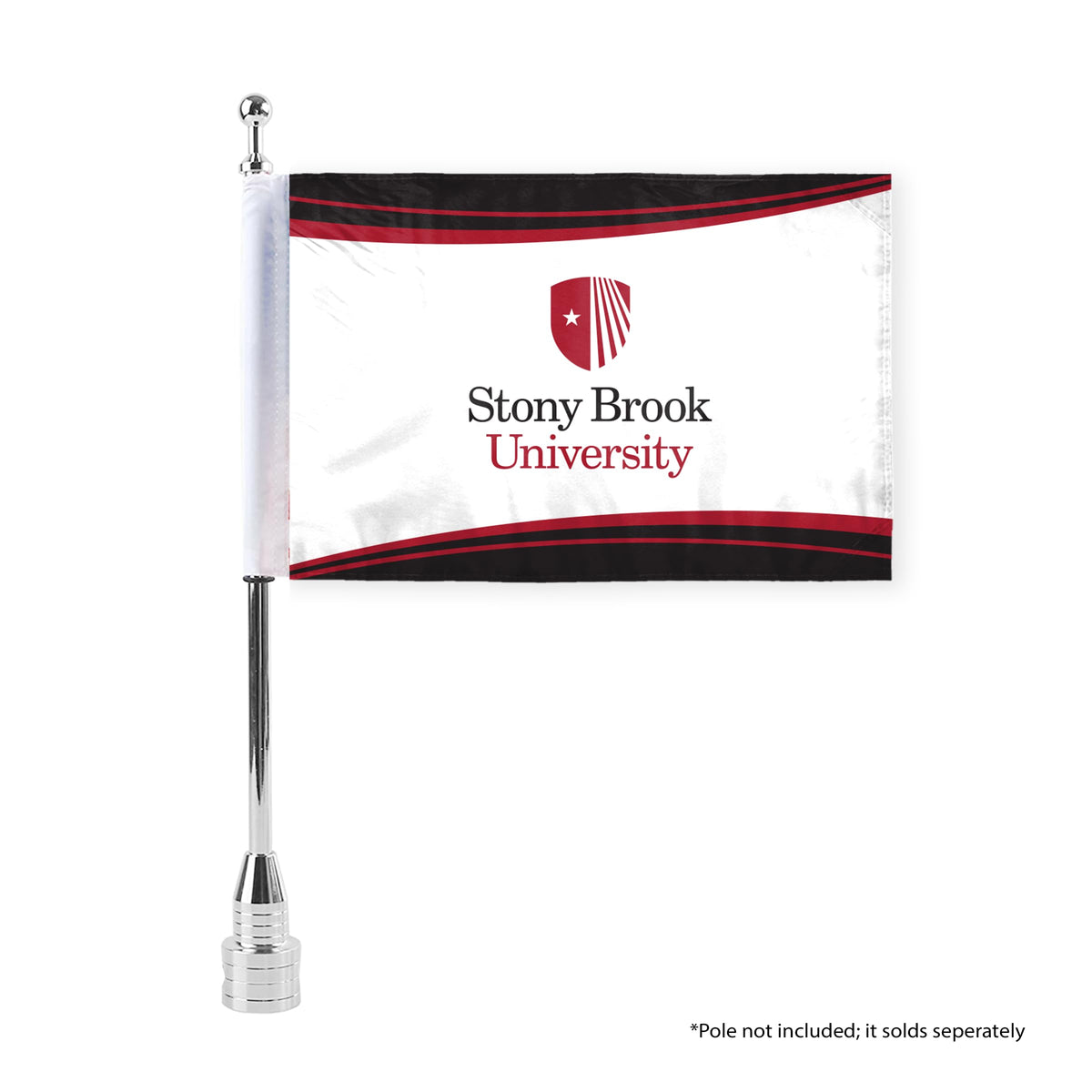 AGAS Stony Brook University Motorcycle Flag 6 x 9 inch – Single Sided Printed Polyester Stony Brook Seawolves Flag – Official NCAA SBU Product – Bike Mount with 0.75 inch Canvas Sleeve and Reinforced Stitching - Without Pole