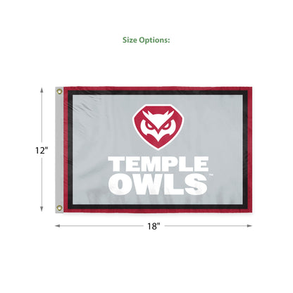 AGAS Temple Owls Wordmark Logo Flag 12 x 18 inch – Single Sided Printed Polyester – Officially Licensed NCAA Product – Temple University Outdoor Flag with Brass Grommets, Canvas Header and Reinforced Stitched Edges for Indoor Outdoor Display