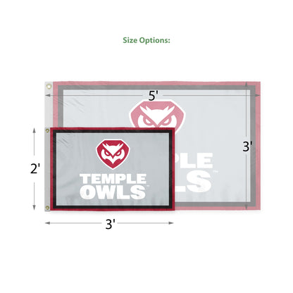 AGAS Temple Owls Wordmark Logo Flag 3 x 5 ft – Single Sided Printed Polyester – Officially Licensed NCAA Product – Temple University Outdoor Flag with Brass Grommets, Canvas Header and Reinforced Stitched Edges for Indoor Outdoor Display
