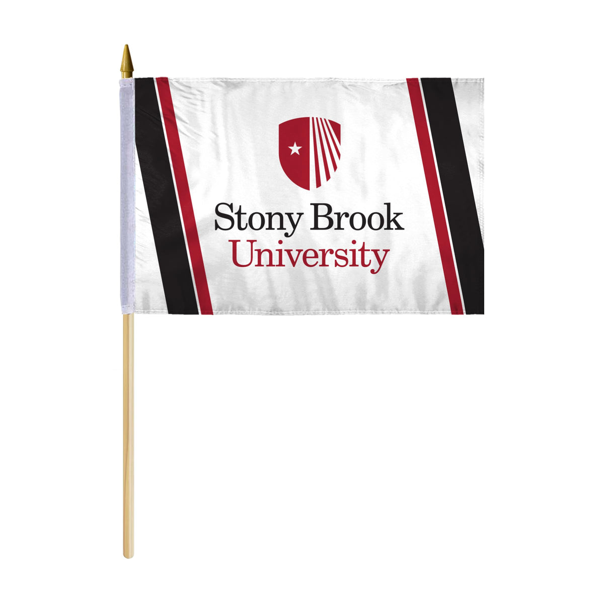 AGAS Stony Brook University Stick Flag 12 x 18 inch – Single Sided Printed Polyester Stony Brook Seawolves Flag – Official NCAA SBU Product – Handheld Display with 24 inch Wood Pole and Gold Spear Top