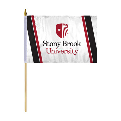 AGAS Stony Brook University Stick Flag 12 x 18 inch – Single Sided Printed Polyester Stony Brook Seawolves Flag – Official NCAA SBU Product – Handheld Display with 24 inch Wood Pole and Gold Spear Top
