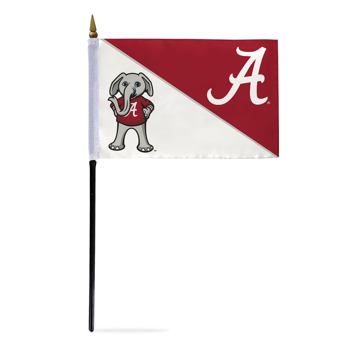 AGAS Alabama University Crimson Tide Cartoon AL flags on sticks 4 in x 6 in Single-Reverse Printed Polyester - Mounted on 10" Plastic Pole with Base - NCAA Licensed Handheld Stick Flag