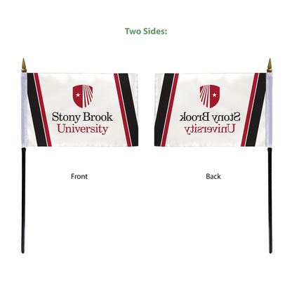 AGAS Stony Brook University Stick Flag 4 x 6 inch – Single Sided Printed Polyester Stony Brook Seawolves Flag – Official NCAA SBU Product – Desk Display with 11 inch Plastic Pole and Black Base