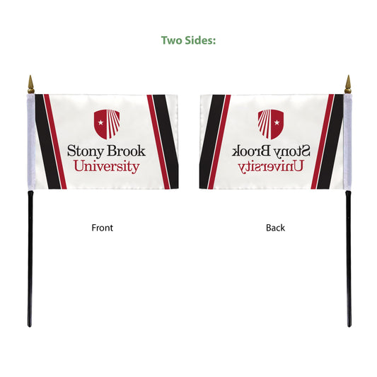 AGAS Stony Brook University Stick Flag 4 x 6 inch – Single Sided Printed Polyester Stony Brook Seawolves Flag – Official NCAA SBU Product – Desk Display with 11 inch Plastic Pole and Black Base