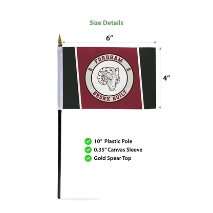 AGAS Fordham University Stick Flag 4 x 6 inch – Single Sided Printed Polyester Fordham Rams Flag Bronx Built Design – Official NCAA Product – Fordham University Desk Flag with 11 inch Plastic Pole and Black Base